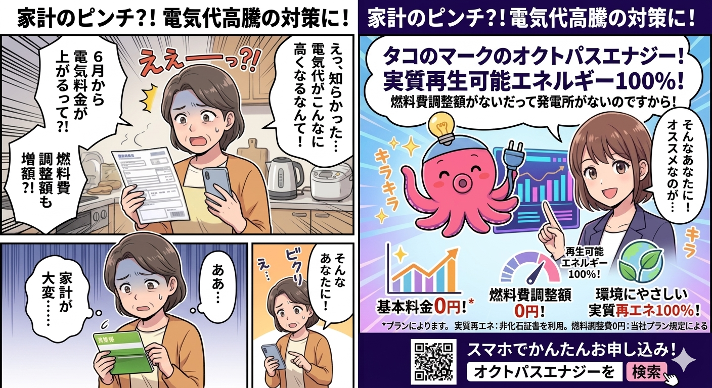 電気料金値上げ、再生可能エネルギーが値上げのならない新電力会社オクトパスエナジー